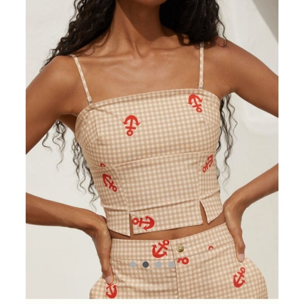 Celandine Check Print Anchor Smocked Tube top M